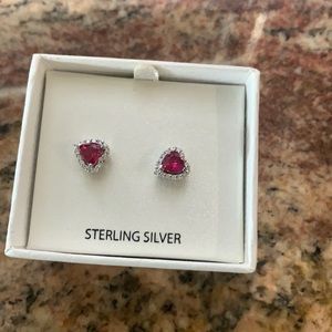 New Sterling silver ruby heart shaped earrings